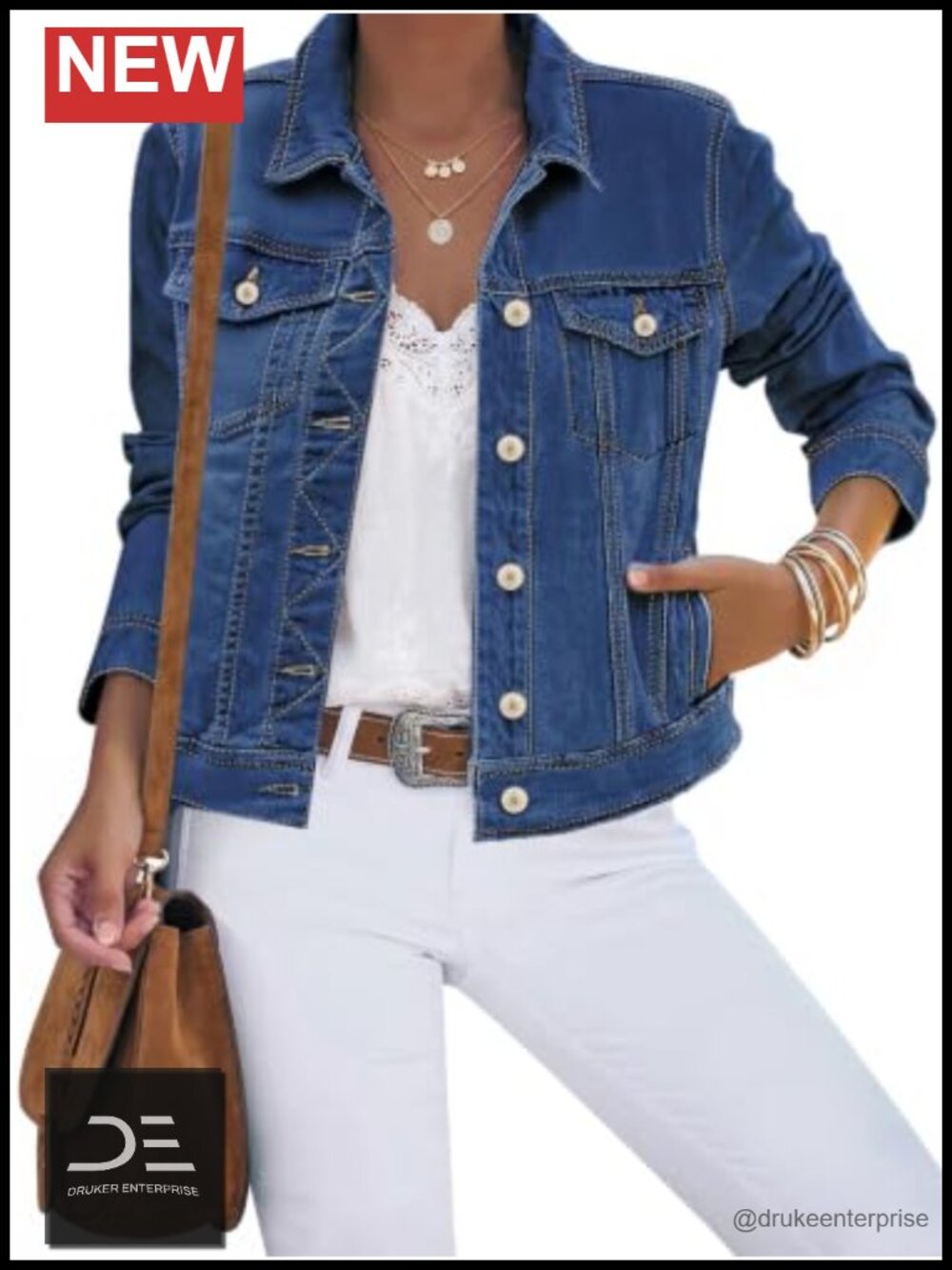 Women's Button Down Stretch Fitted Long Sleeve Denim Jacket